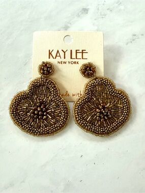 NWT Kay Lee New York Metallic Gold/Bronze Beaded Statement Earrings